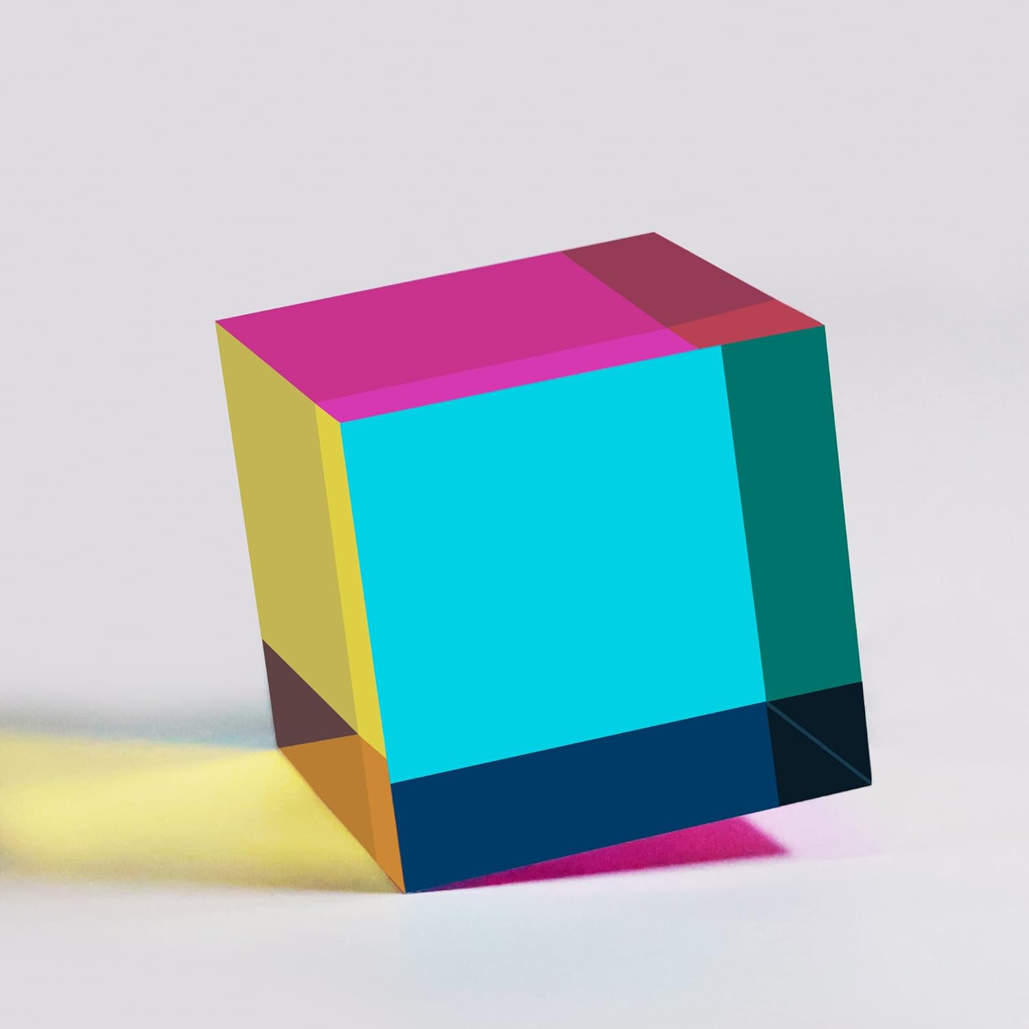 CMY Cube, Yuandian Color Mixing Cube 2 Inches Colorful Acrylic Prism for Home Decor Office Desk Decoration, Physics Toys Educational Science Kits Fidget Toys Gift for Son Daughter Kids Students