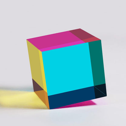 CMY Cube, Yuandian Color Mixing Cube 2 Inches Colorful Acrylic Prism for Home Decor Office Desk Decoration, Physics Toys Educational Science Kits Fidget Toys Gift for Son Daughter Kids Students