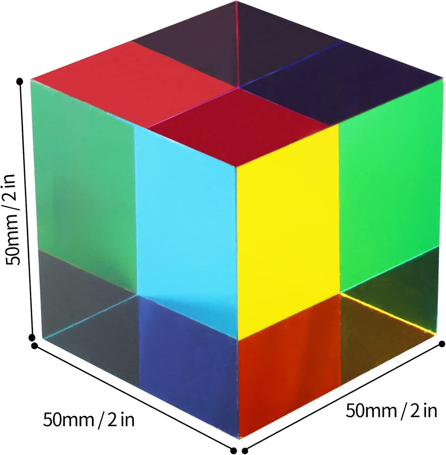 CMY Cube, Yuandian Color Mixing Cube 2 Inches Colorful Acrylic Prism for Home Decor Office Desk Decoration, Physics Toys Educational Science Kits Fidget Toys Gift for Son Daughter Kids Students