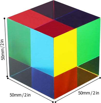 CMY Cube, Yuandian Color Mixing Cube 2 Inches Colorful Acrylic Prism for Home Decor Office Desk Decoration, Physics Toys Educational Science Kits Fidget Toys Gift for Son Daughter Kids Students