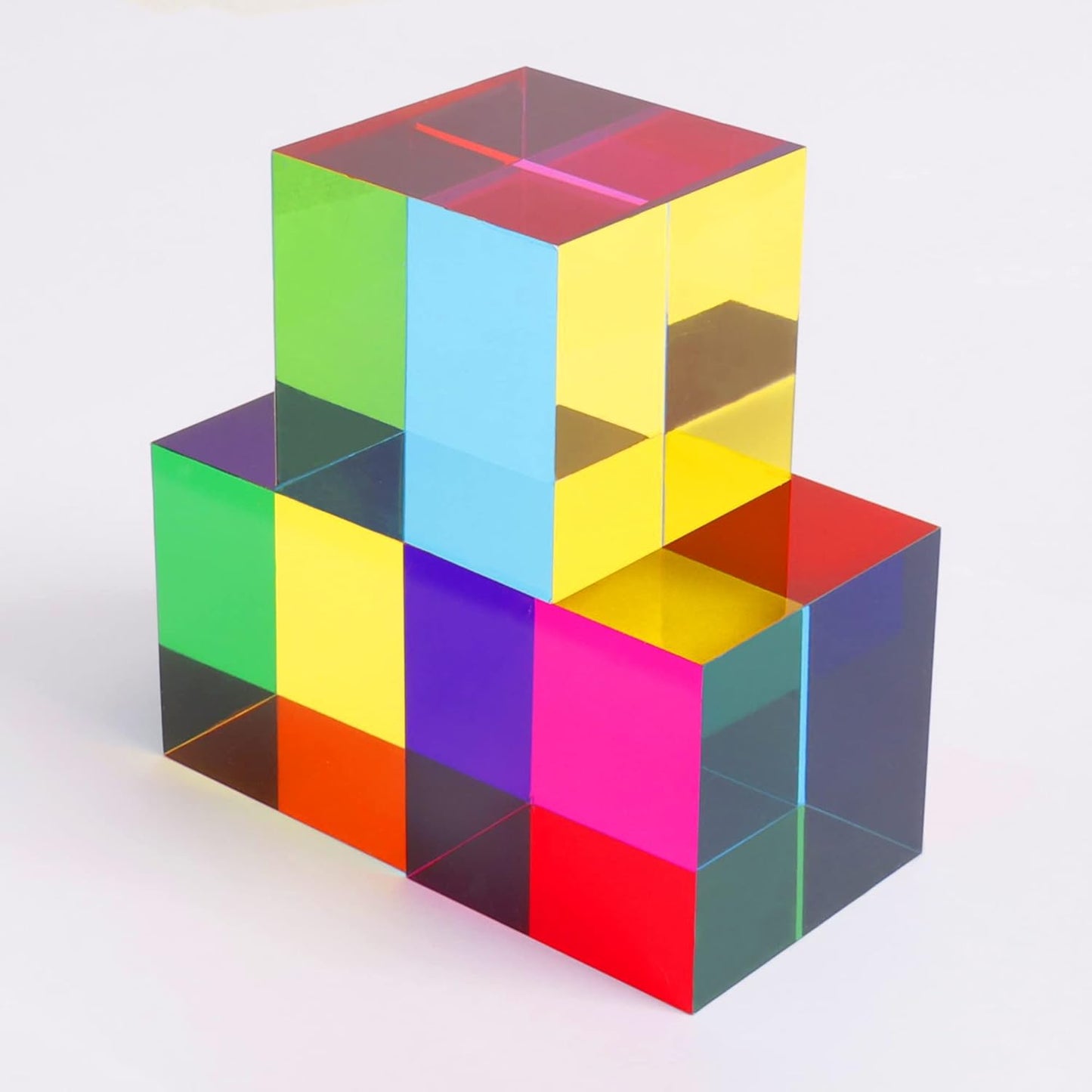 CMY Cube, Yuandian Color Mixing Cube 2 Inches Colorful Acrylic Prism for Home Decor Office Desk Decoration, Physics Toys Educational Science Kits Fidget Toys Gift for Son Daughter Kids Students