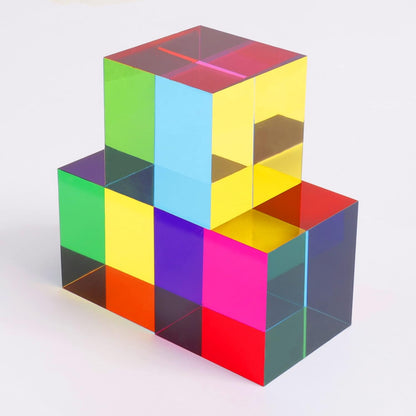 CMY Cube, Yuandian Color Mixing Cube 2 Inches Colorful Acrylic Prism for Home Decor Office Desk Decoration, Physics Toys Educational Science Kits Fidget Toys Gift for Son Daughter Kids Students
