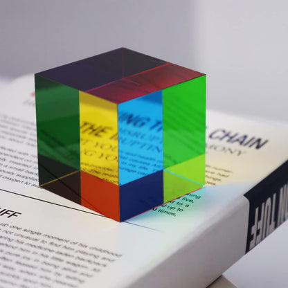 CMY Cube, Yuandian Color Mixing Cube 2 Inches Colorful Acrylic Prism for Home Decor Office Desk Decoration, Physics Toys Educational Science Kits Fidget Toys Gift for Son Daughter Kids Students