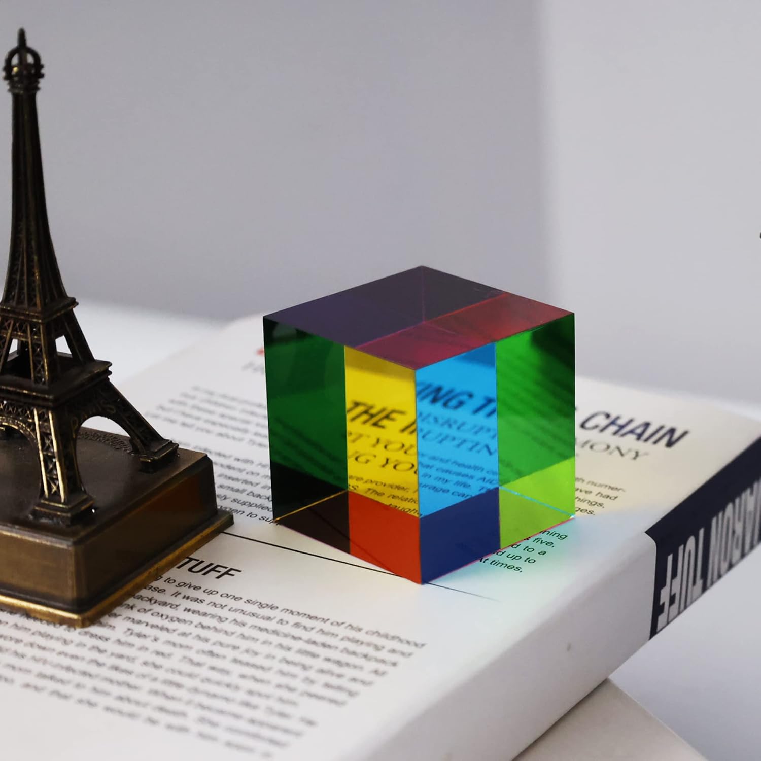 CMY Cube, Yuandian Color Mixing Cube 2 Inches Colorful Acrylic Prism for Home Decor Office Desk Decoration, Physics Toys Educational Science Kits Fidget Toys Gift for Son Daughter Kids Students
