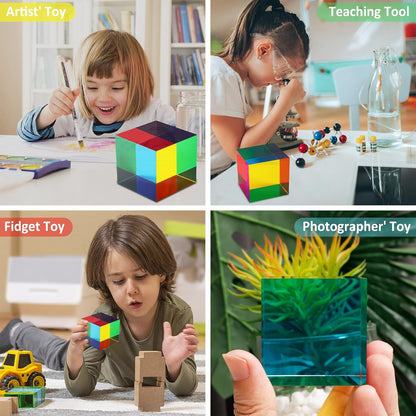CMY Cube, Yuandian Color Mixing Cube 2 Inches Colorful Acrylic Prism for Home Decor Office Desk Decoration, Physics Toys Educational Science Kits Fidget Toys Gift for Son Daughter Kids Students