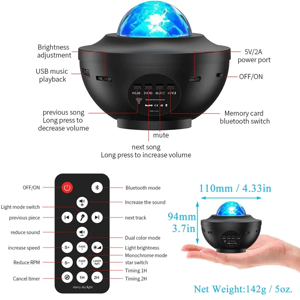 Galaxy Projector Night Light with Bluetooth Speaker