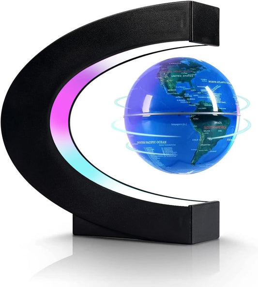 Magnetic Levitation Floating Globe, Levitating C Shape Globe with LED Lights for Education Home Office Desk Bookshelf Decor, Holiday Anniversary Creative Gift(3.3 Inches)